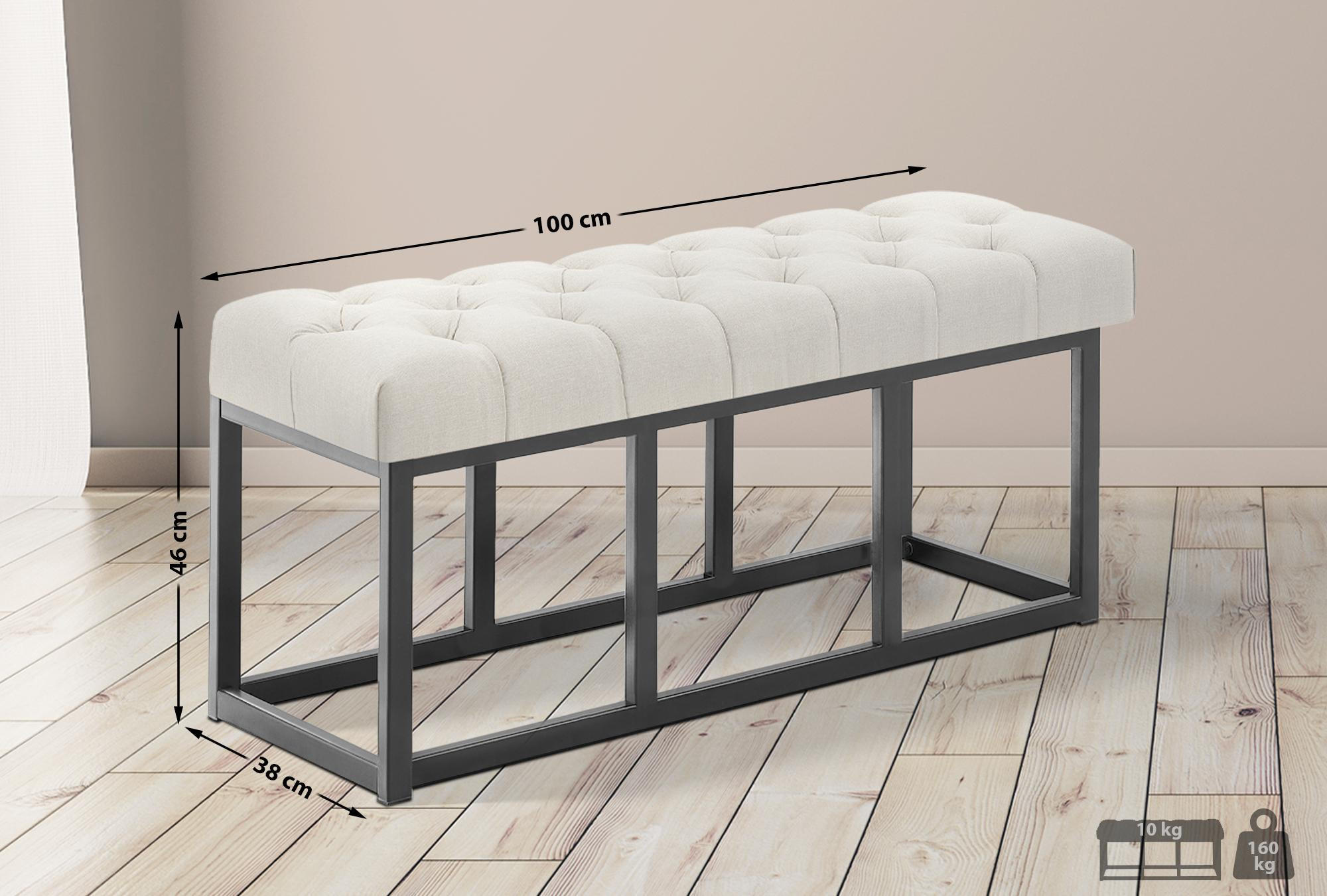 SITZBANK 100/38 cm Stoff Creme - Creme/Schwarz, Textil/Metall (100/46/38cm) - CLP