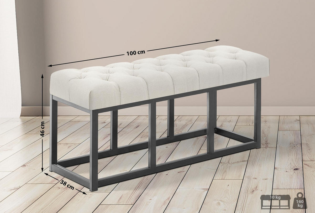 SITZBANK 100/38 cm Stoff Creme - Creme/Schwarz, Textil/Metall (100/46/38cm) - CLP