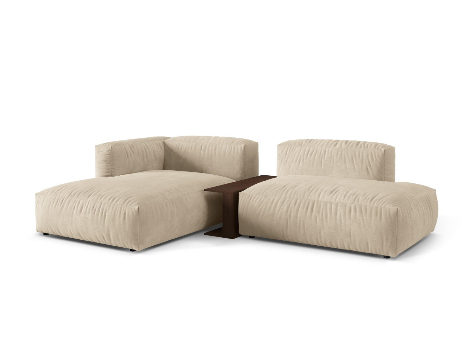 ECKSOFA modular links Martina aus Samt leichtes beige 2 Sitzplätze - Creme, Textil (176/285cm) - Micadoni