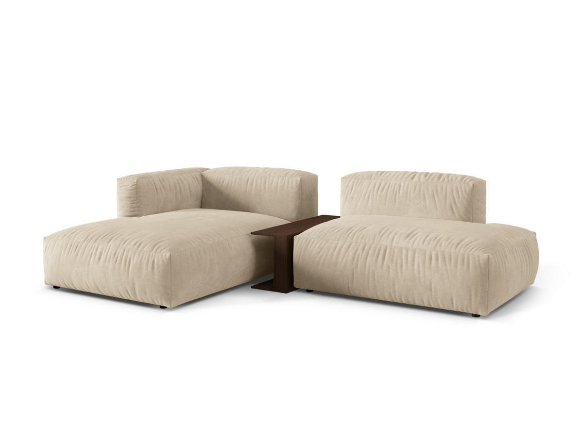 ECKSOFA modular links Martina aus Samt leichtes beige 2 Sitzplätze - Creme, Textil (176/285cm) - Micadoni