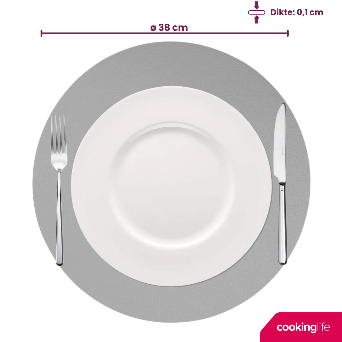 COOKINGLIFE Tischsets - Doppelseitig - Veganes Leder - Grau / Blau ø 38 cm - 6 Stück - Blau, Kunststoff (38cm) - Cookinglife