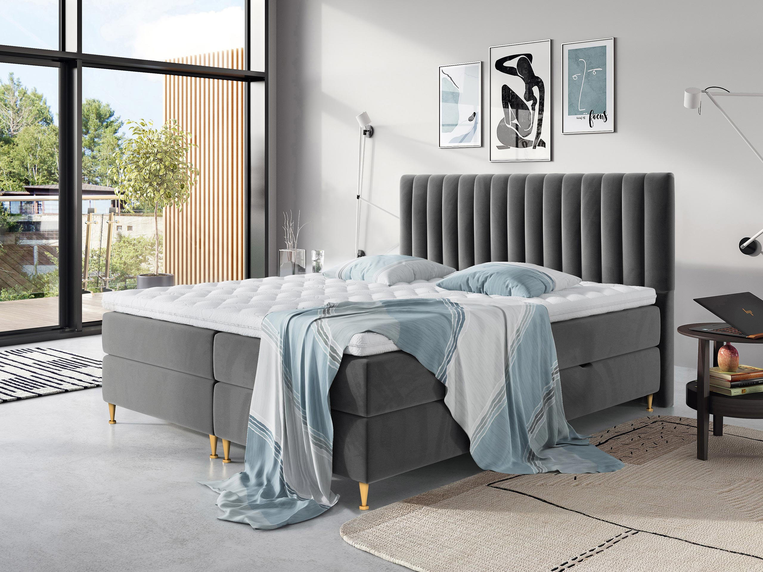 BOXBETT Elegance - Goldfarben/Grau, Holz/Textil (140/200cm) - MIRJAN24
