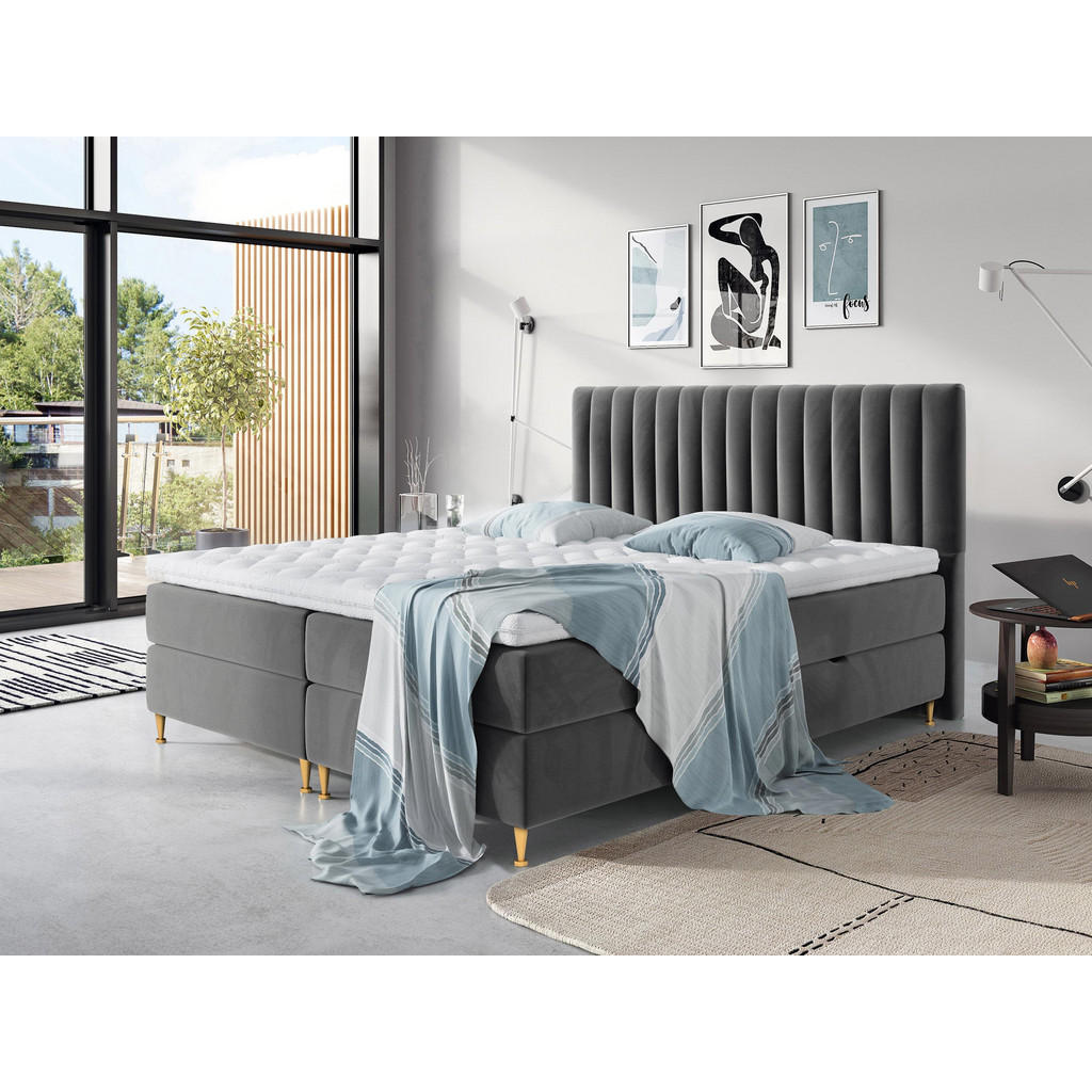 Thumbnail - Mirjan24 Boxbett, Grau, Textil, H3, Höhe ca. 19 cm, Rechteckig, 160x200 cm, Schlafzimmer, Betten, Boxspringbetten