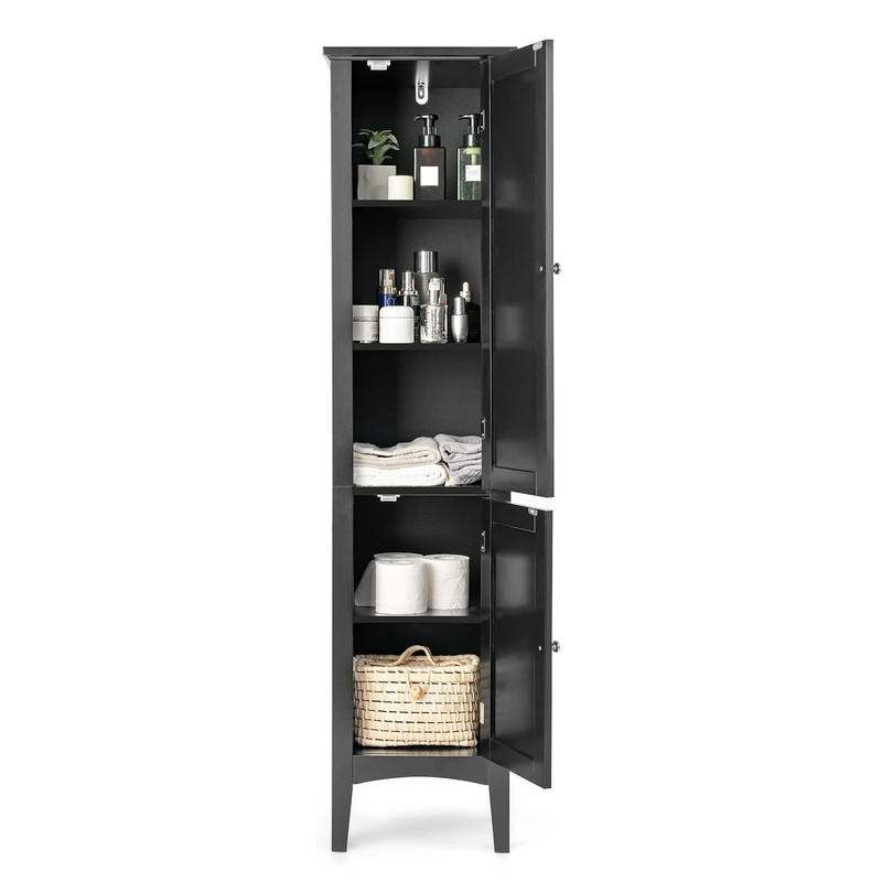 Costway Badezimmerschrank Schwarz 37x160x37 cm