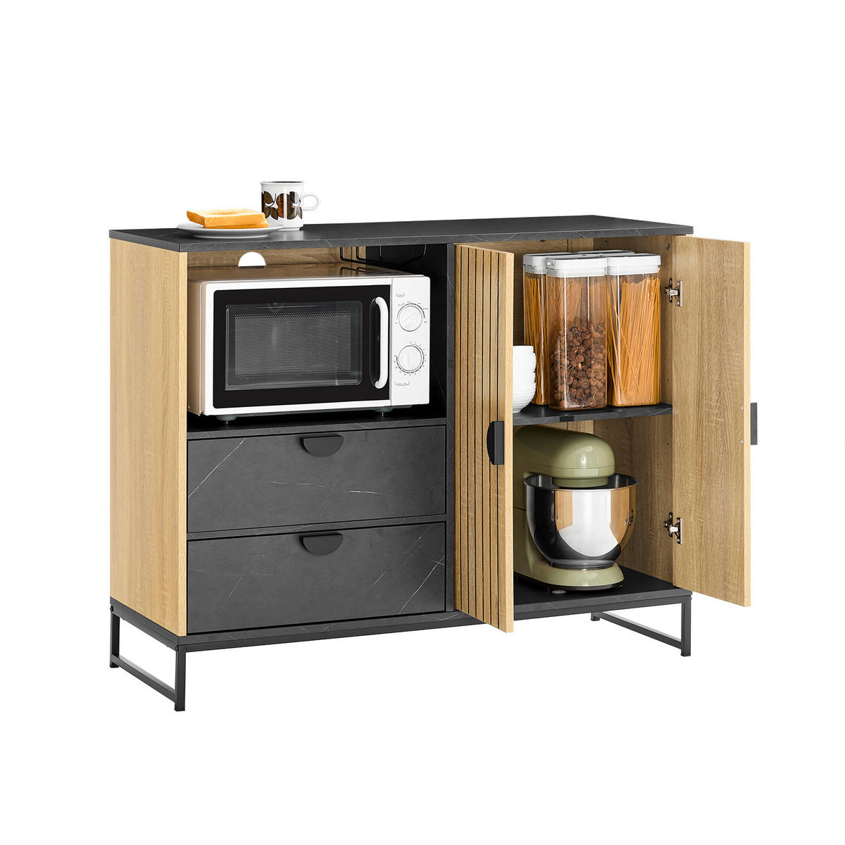 SIDEBOARD Eiche-Schwarz 107×40×85 cm - Schwarz/Naturfarben, Holzwerkstoff (107/40/85cm) - SoBuy