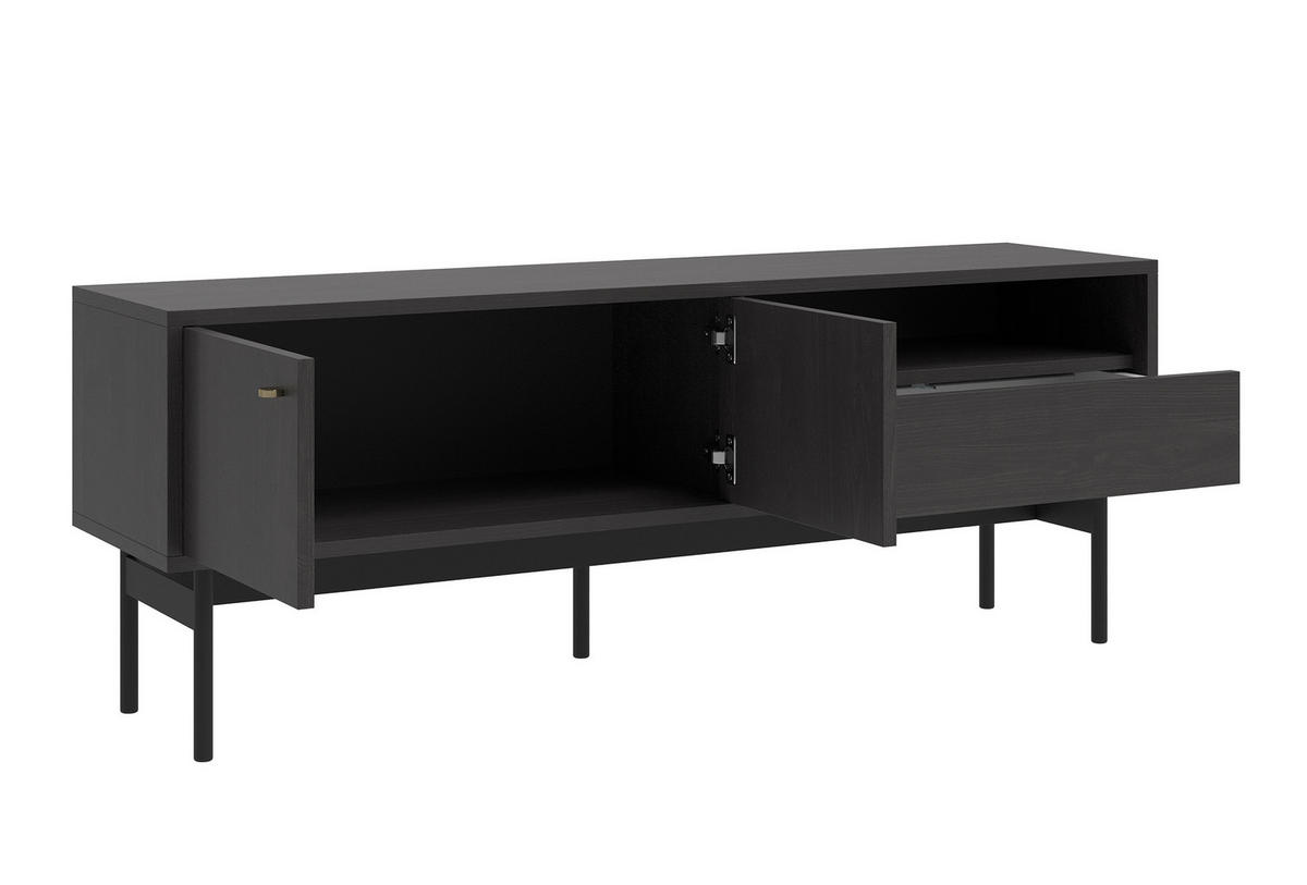 TV-ELEMENT Olar Holzoptik Esche Portland Schwarz 154 cm - Goldfarben/Schwarz, Holzwerkstoff/Metall (154/56.6/38cm) - Selsey