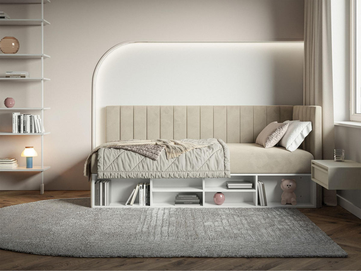JUGENDBETT Ventrio Hellbeige Easy-Clean-Samtbezug 90x200 cm - Ecru, Kunststoff/Textil (90/200cm) - Selsey