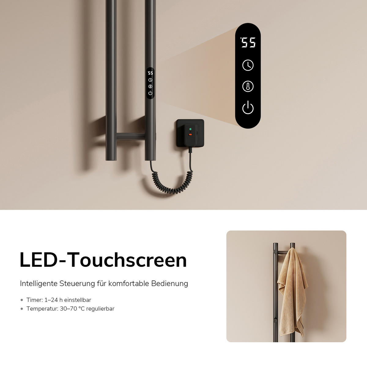 HEIZKÖRPER elektrisch vertikal 120 x 12,4 cm mit Smart-Steuerung Anthrazit - Anthrazit, Metall (12.4/120/14cm) - EMKE