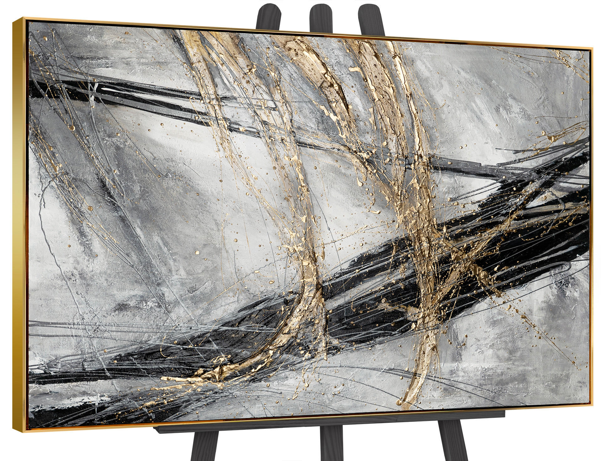 GEMÄLDE Goldener Strich II Schattenfugenrahmen Gold 140x100 cm - Goldfarben, Holz (140/100cm) - YS-art gallery