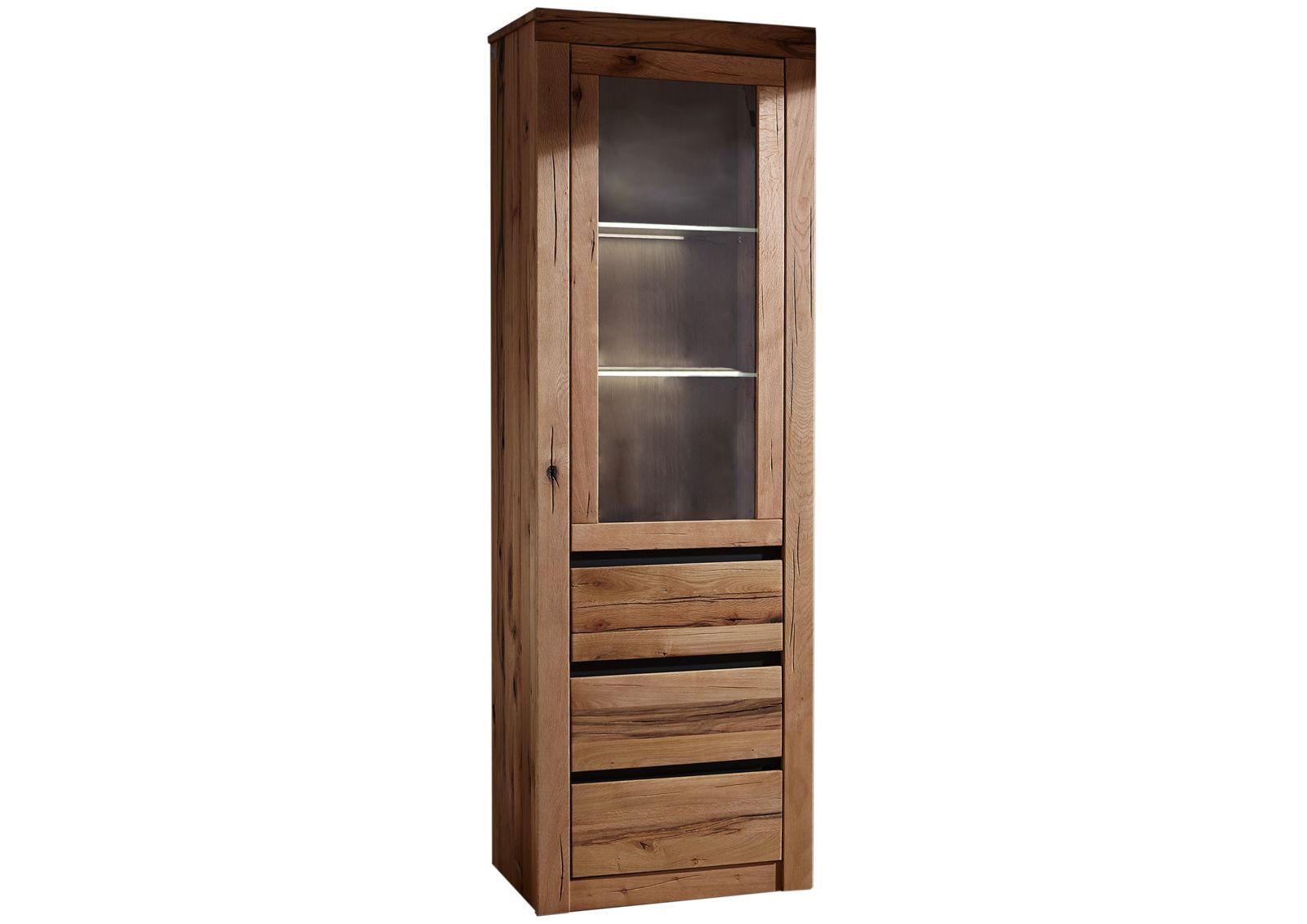 VITRINE Wild-/Zerreiche 62x42x191 natur geölt MONTREUX #121 - Braun, Holz (62/191/42cm) - Massivmoebel24