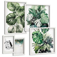 BILDER SET 5er Set - 50x50 cm & 20x30 cm & 40x60 cm Weißer Rahmen - Grüne Weinblätter - Weiß, Kunststoff (40/60cm) - TULUP