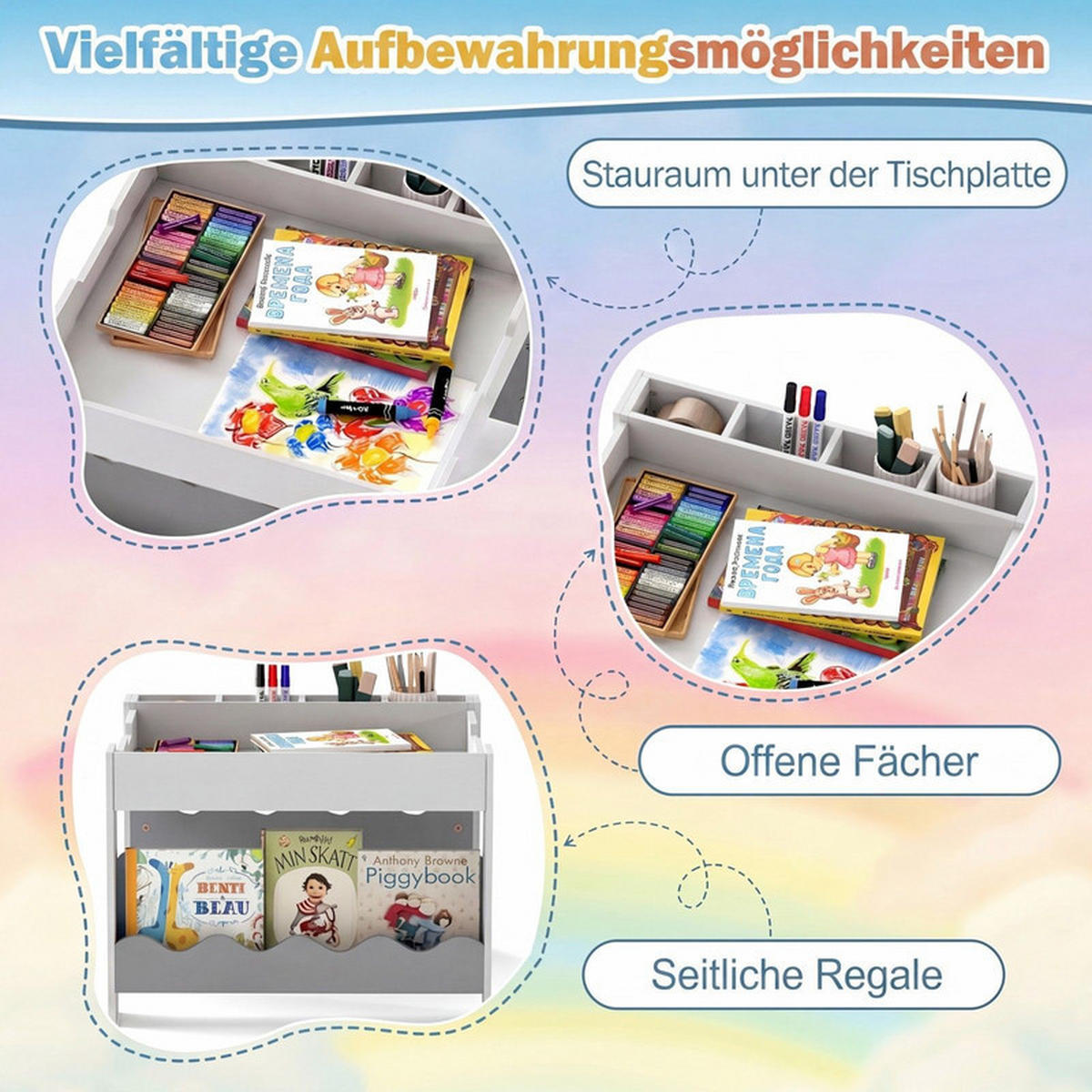 KINDERTISCH mit Stuhl grau(3-tlg) - Grau, Holzwerkstoff (66/48/64cm) - COSTWAY