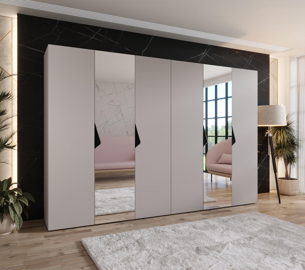 DREHTÜRENSCHRANK 202/300/52 6-türig - Beige/Schwarz, Holz/Metall (300/202/52cm) - Abiks Möbel