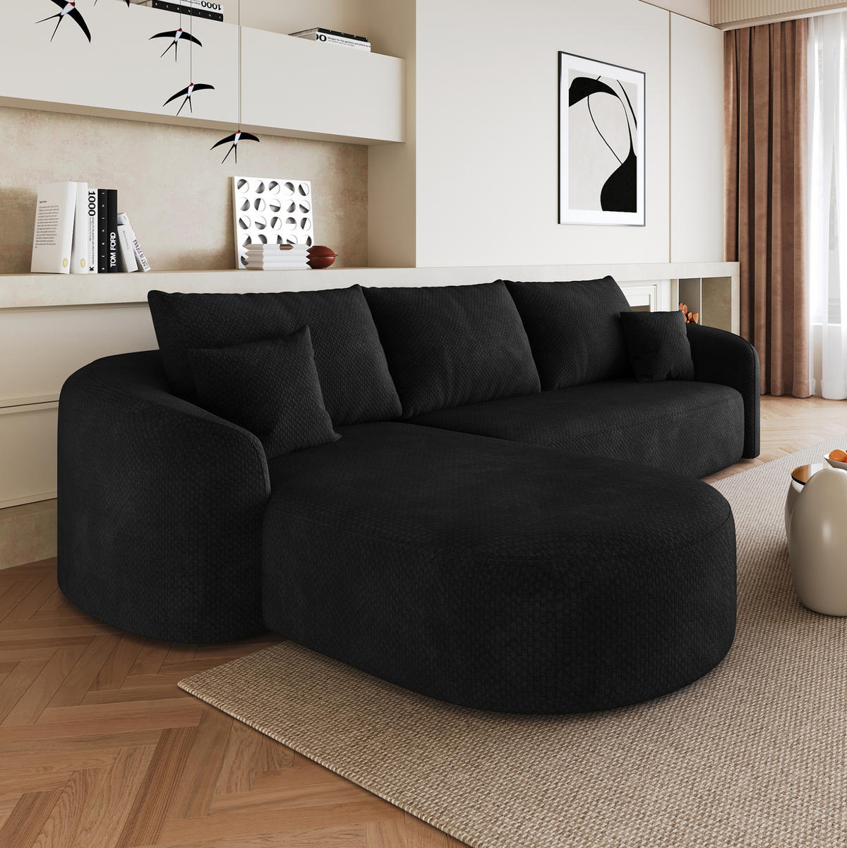 ECKSOFA 266/168/85 cm schwarz aus Stoff ohne Montage - Schwarz, Textil (168/266cm) - OKWISH