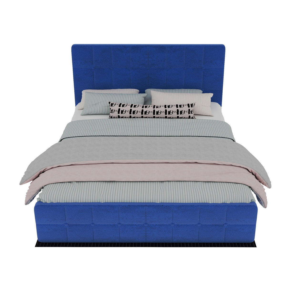 BETT mit Kopfteil 140x200 cm Samt Blau - Blau, Metall (140/200cm) - Meubliv