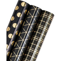GESCHENKPAPIER 3 Rollen Metallic-Schwarz-Gold-Design 43,2 cm x 3,05 m - Multicolor, Papier (10/4/44cm)