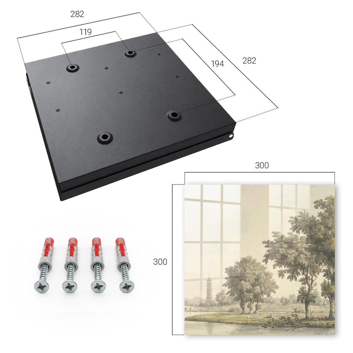 SCHLÜSSELBOX Schwarz 30x30 cm- Türöffnung nach rechts - Park mit einer Pagode - Grün, Metall (30/30/5cm) - TULUP