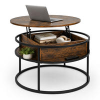 COUCHTISCH Schwarz Industrial mit Liftfunktion - Dunkelbraun, Holzwerkstoff/Metall (80/80/47cm) - Relaxdays