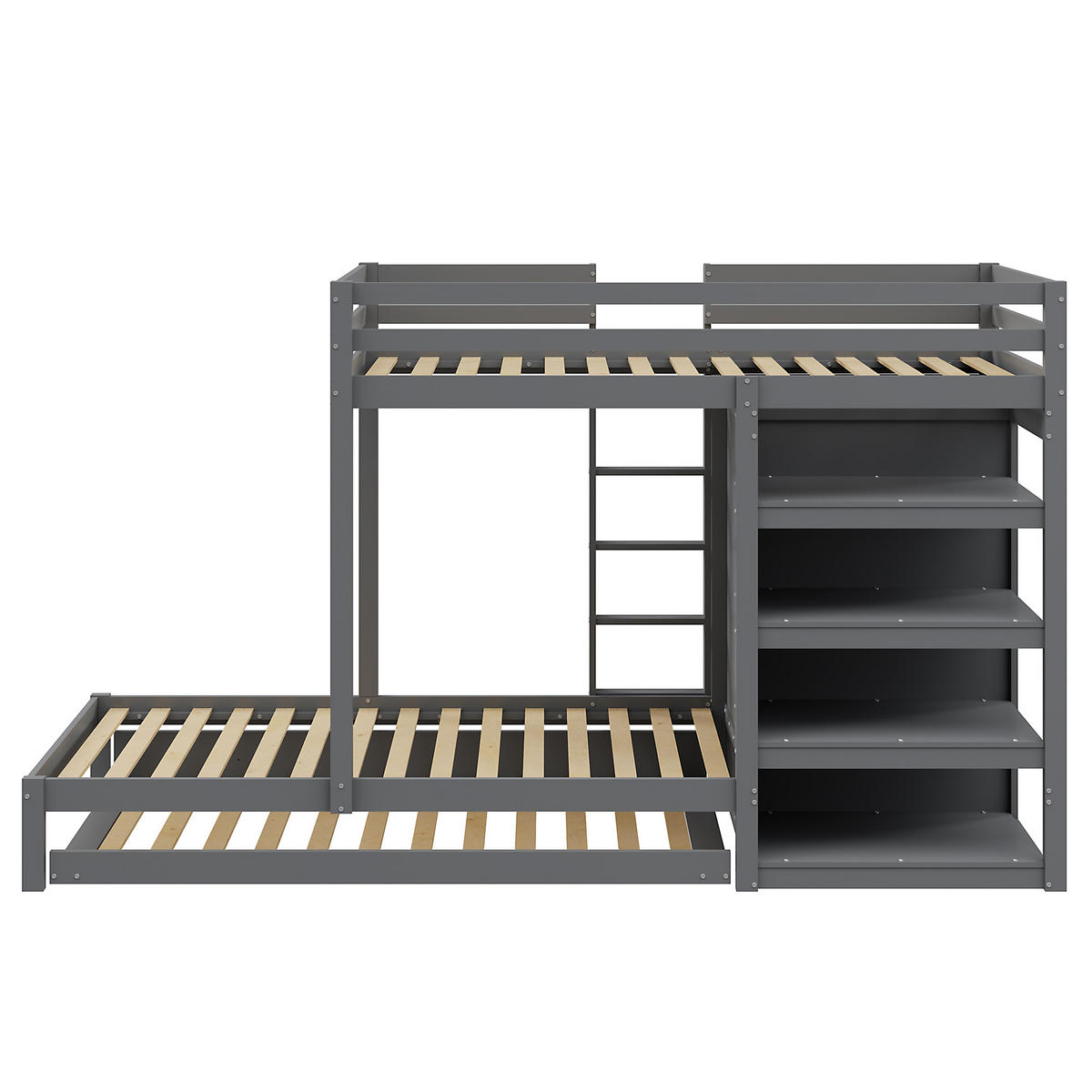 ETAGENBETT 90/200 cm grau mit Ausziehbett und Kleiderschrank - Grau, Holz (90/200cm) - OKWISH