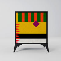 SIDEBOARD VIVID ART, Schwarz, 57,5x42x70,5 cm, Schwarze Metall-Sternfüße - Multicolor/Schwarz, Holzwerkstoff/Metall (57.5/70.5/42cm) - SpaceRebels