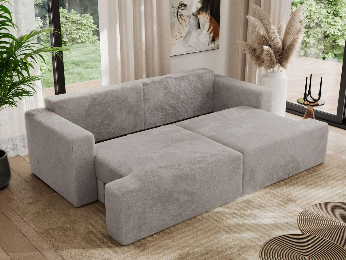 4-SITZER SOFA VIRELLA Hellgrau Plüsch - Hellgrau/Schwarz, Textil (240/88/115cm) - MKS