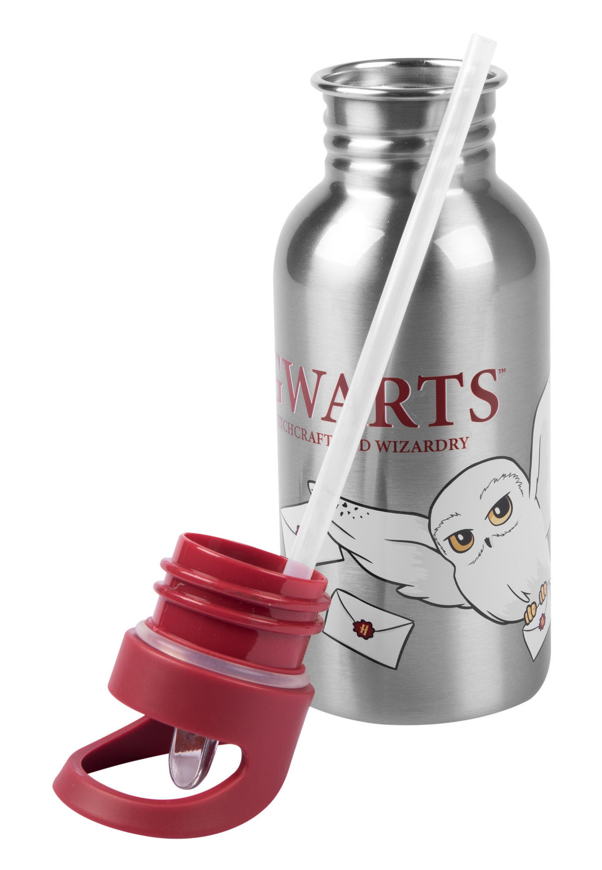 TRINKFLASCHE Harry Potter Hedwig Hogwarts Silber 500 ml - Grau, Metall (0.5L) - United Labels