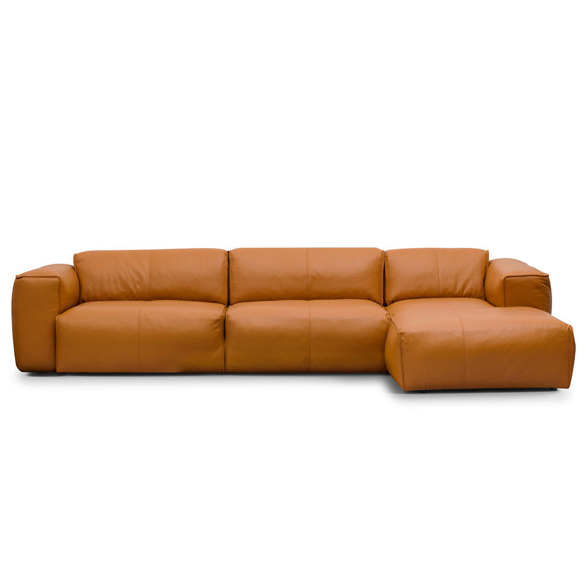 3-SITZER ECKSOFA mit Longchair - Cognac/Schwarz, Leder/Kunststoff (317/173cm) - home24