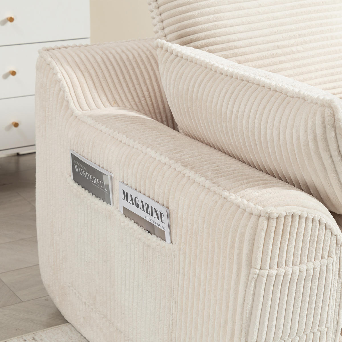 3-SITZER ECKSOFA Cord Beige mit Kissen und Hocker - Beige, Textil (263/167cm) - WISHDOR