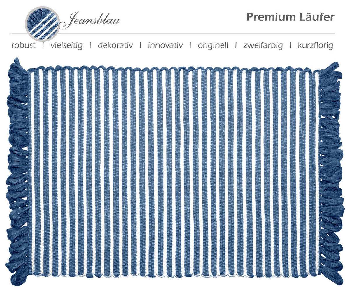 HANDGEWEBTER Läufer 50x70 cm Jeansblau - Dunkelblau, Naturmaterialien/Textil (50/70cm) - Lashuma