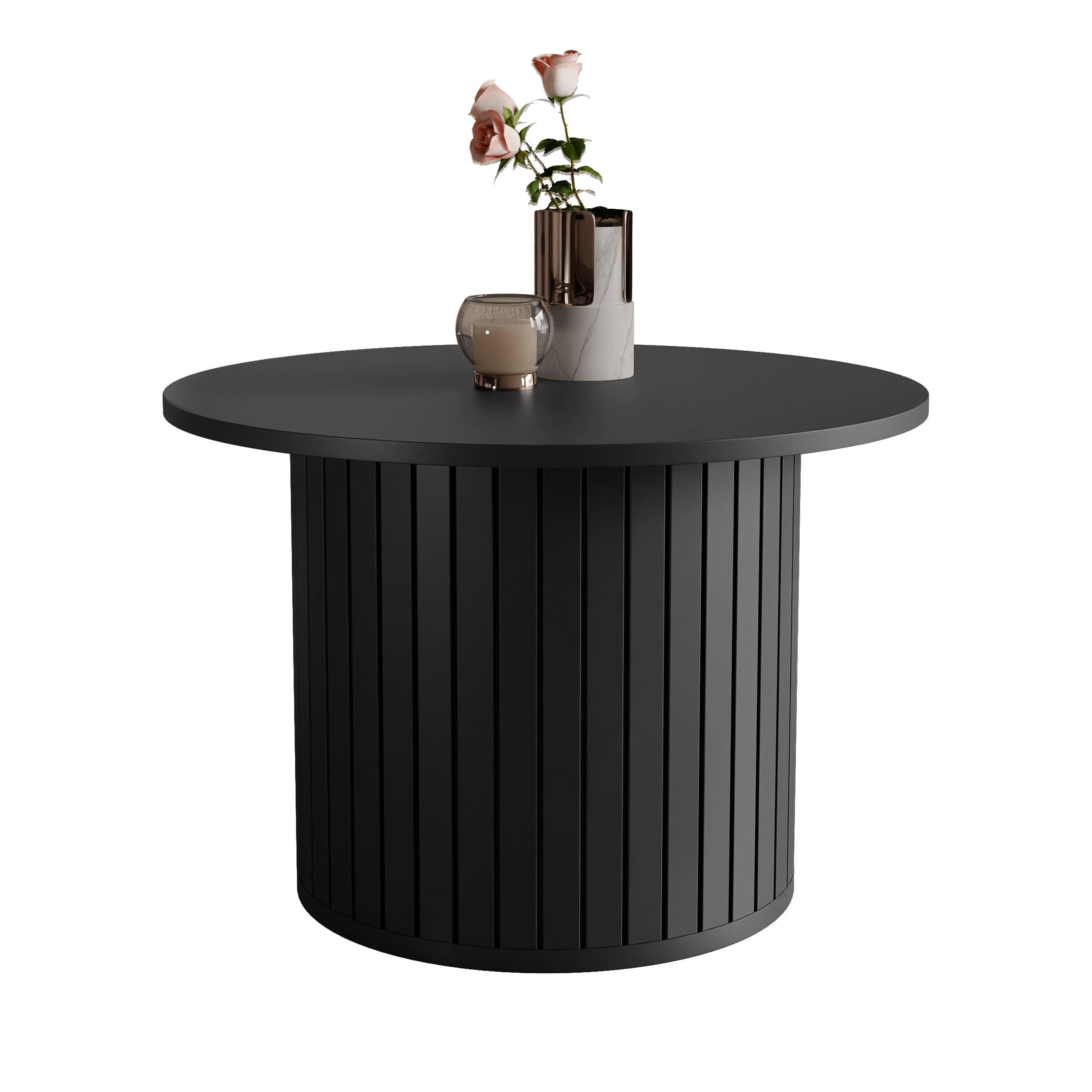 COUCHTISCH geriffelt, rund, Schwarz - Schwarz, Holzwerkstoff (70/70/46cm) - Idohome