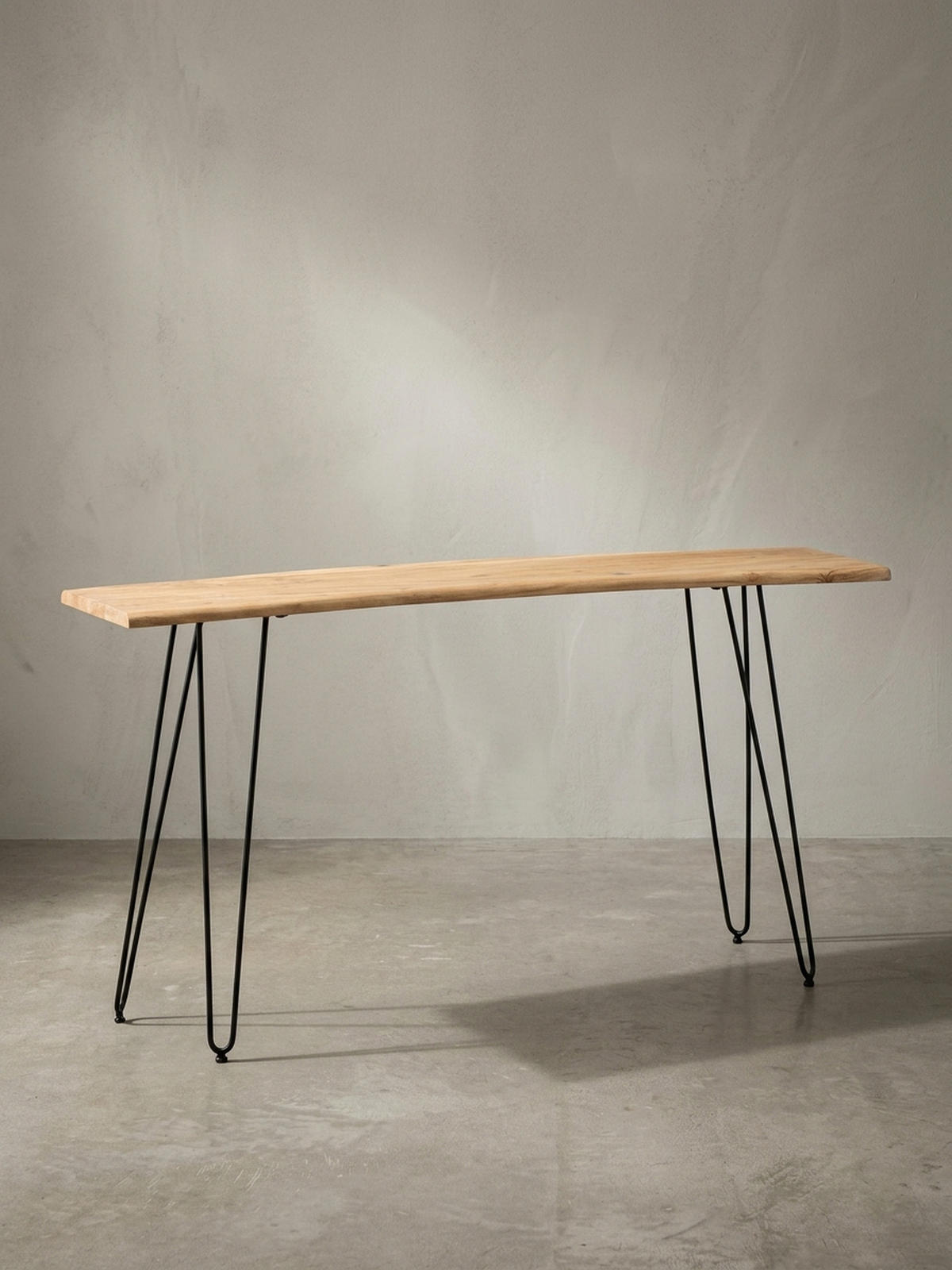 SCHREIBTISCH – Massivholz/Metall, 150x36x75 cm, Baumkante, Haarnadelbeine - Schwarz/Akaziefarben, Holz/Metall (36/150/75cm) - KADIMA DESIGN