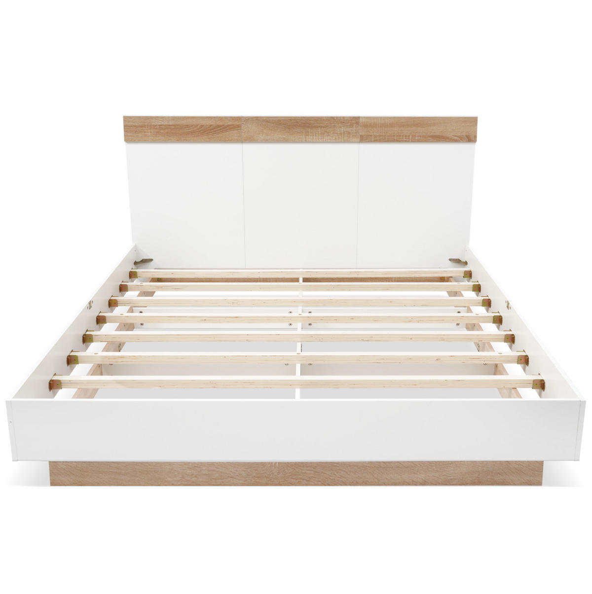 DOPPELBETT 160/200 cm aus werkstoff mit Lattenrost, Schwebeoptik und Kopfteil, Weiß/Sonoma-Eiche - Weiß, Holzwerkstoff (160/200cm) - Redom