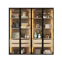 VITRINE Moderner LED Vitrinenschrank Glas Türen flexibel Wand oder Boden Montage Stauraum - Transparent/Naturfarben, Glas/Holzwerkstoff (74/155/36cm) - EVRYAE