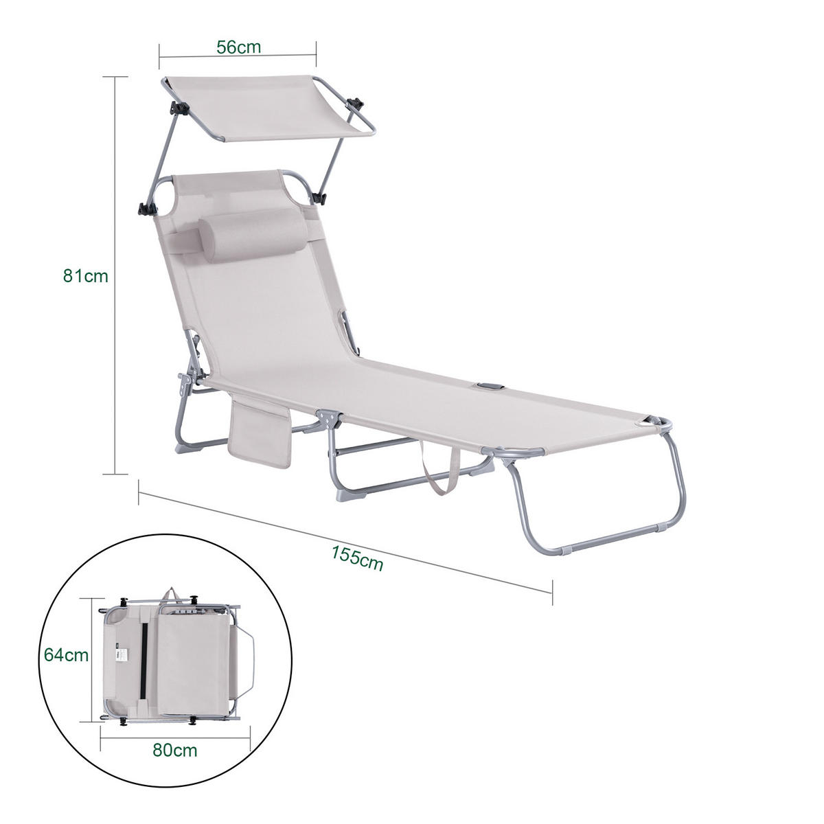 SONNENLIEGE 2er Set Beige - Beige, Textil/Metall (195/90/63cm) - SoBuy