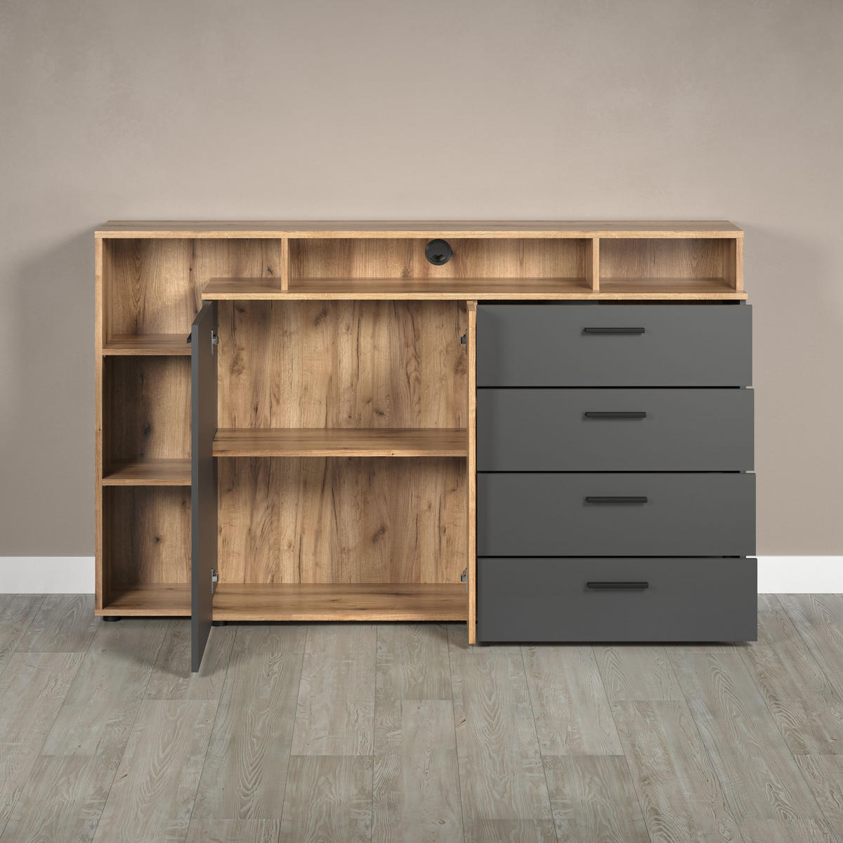 KOMMODE Esteban Anthrazit 168 / 101 / 38 cm - Anthrazit, Holzwerkstoff (168/101/38cm)