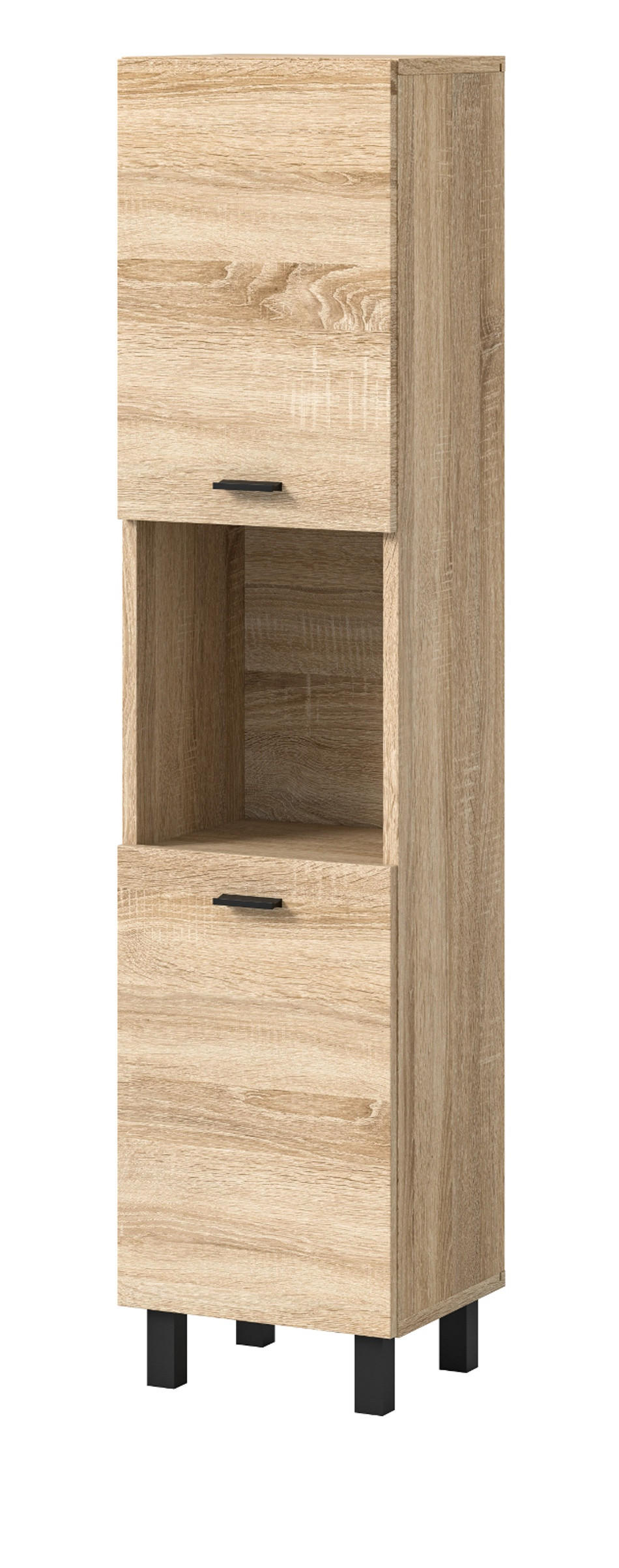 MIDSCHRANK Eiche 30 cm, Badschrank stehend oder hängend - Eichefarben/Schwarz, Holzwerkstoff/Kunststoff (30/125/29cm) - Inn.Furn
