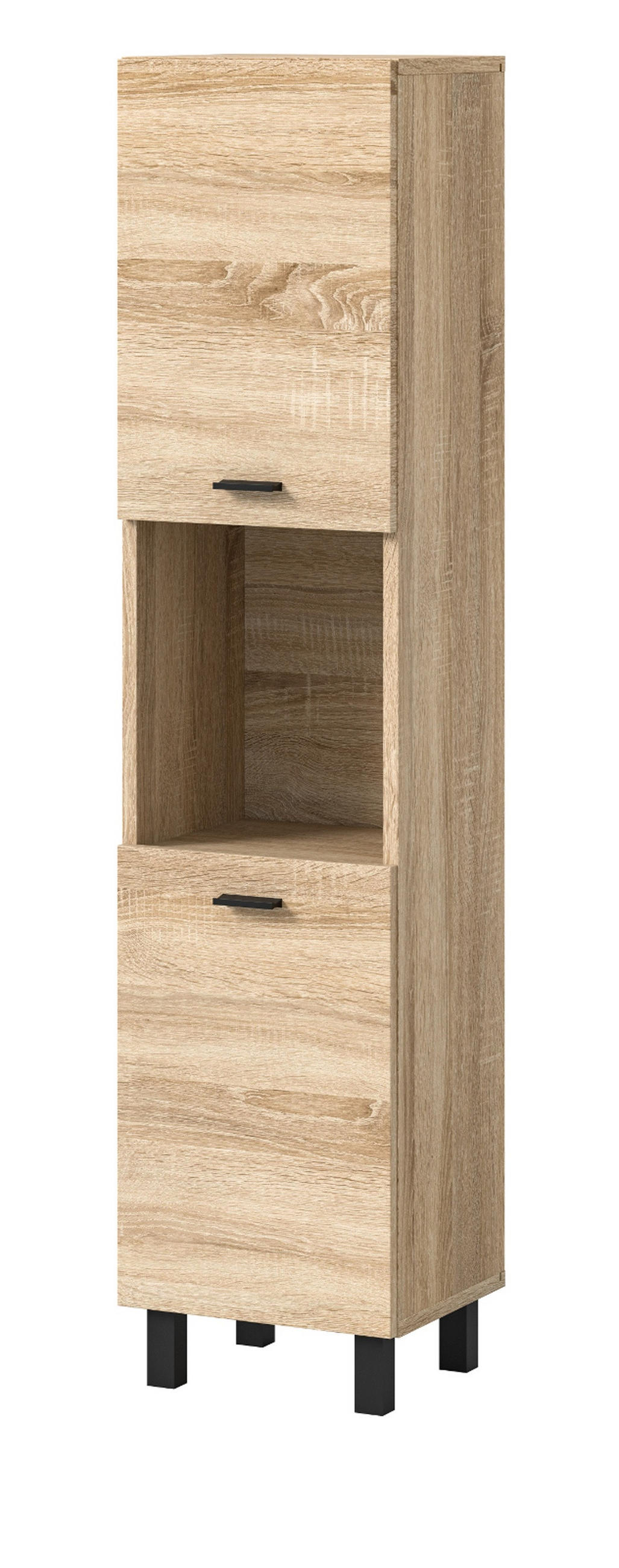 MIDSCHRANK Eiche 30 cm, Badschrank stehend oder hängend - Eichefarben/Schwarz, Holzwerkstoff/Kunststoff (30/125/29cm) - Inn.Furn