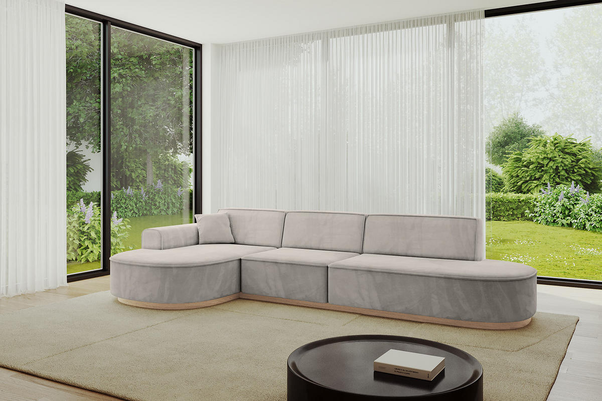 ECKSOFA Ottomane Links MARI-L2-v1 - 328x171x83 cm Hellbraun Velours - Hellbraun, Holzwerkstoff/Textil (328/171cm) - ALTDECOR