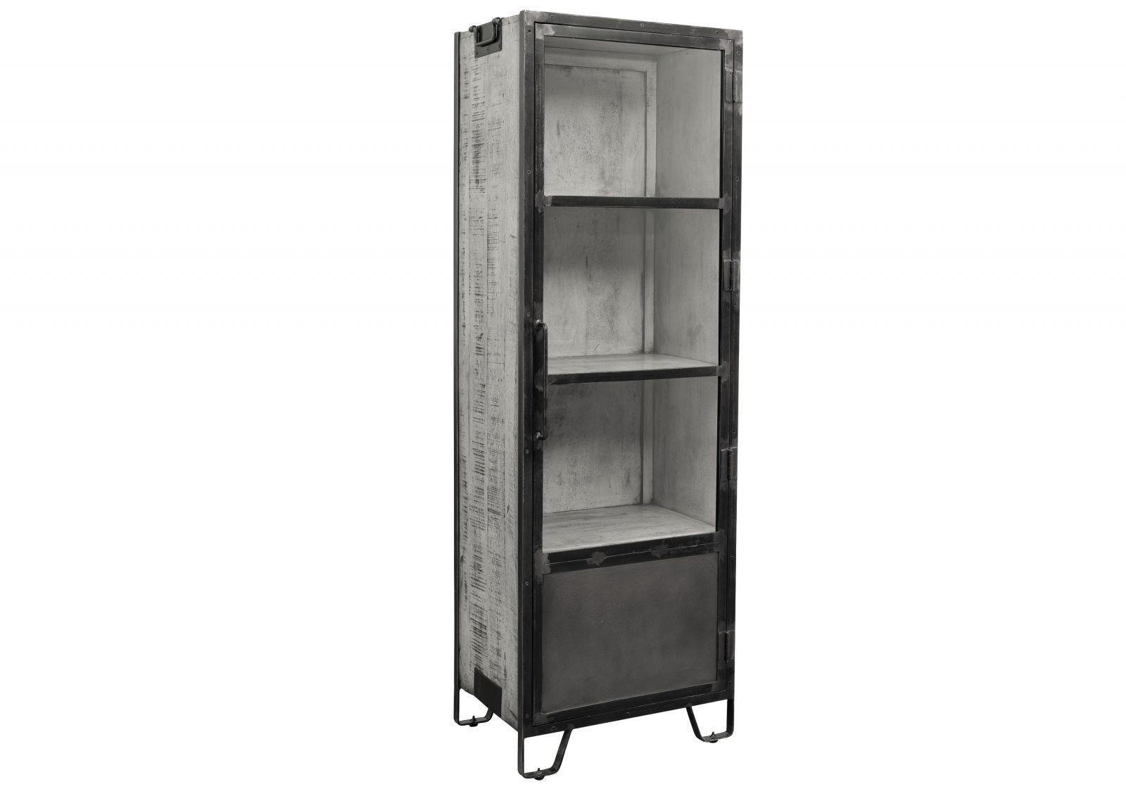 VITRINE Mango 60x40x180 grau lackiert HEAVY INDUSTRY #140 - Grau, Holz (60/180/40cm) - Massivmoebel24