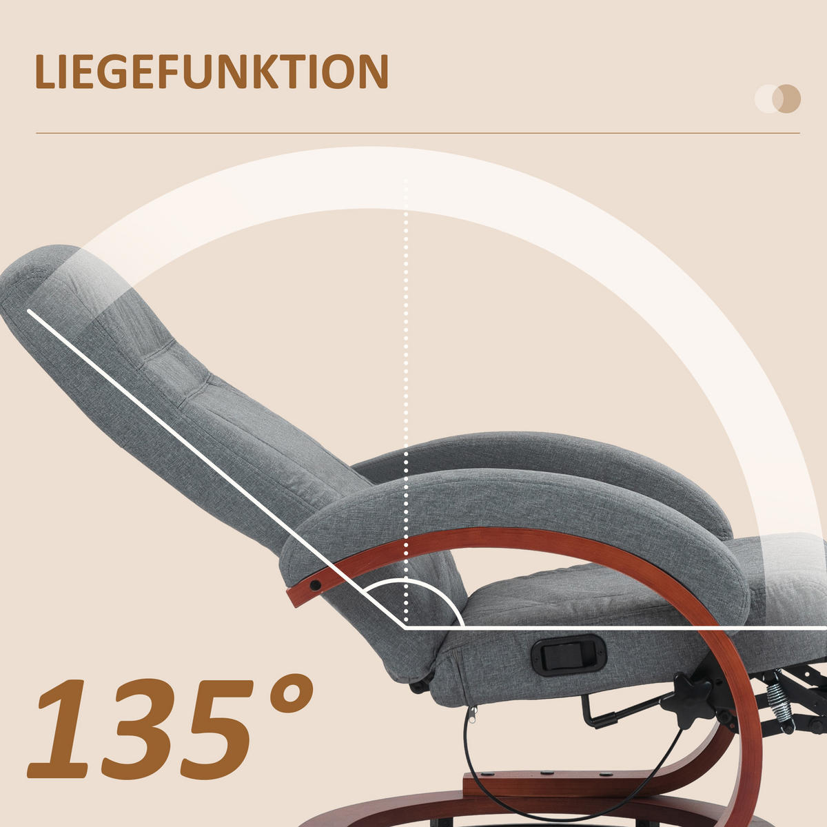 RELAXSESSEL mit Liegefunktion, Grau - Grau, Textil (86/100/68cm) - HOMCOM