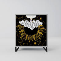 SIDEBOARD STELLAR CONSTELLATIONS, Grau, 57,5x42x67,5 cm, Schwarze Metall-Rahmenfüße - Multicolor/Schwarz, Holzwerkstoff/Metall (57.5/67.5/42cm) - SpaceRebels