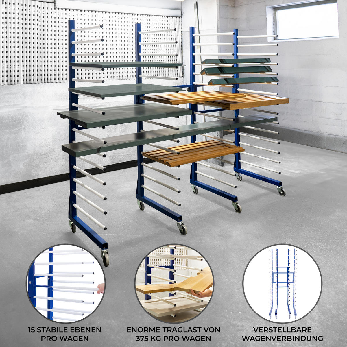 KOMBI-TROCKNUNGSWAGEN x 2 & Anschlussstück - Blau, Metall (65/181.5/59cm) - Monster Racking
