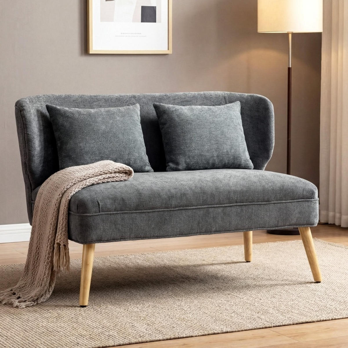 SOFA 2-Sitzer 117 cm Chenille Grau - Grau, Holzwerkstoff (117/78.5/65cm) - Meubliv