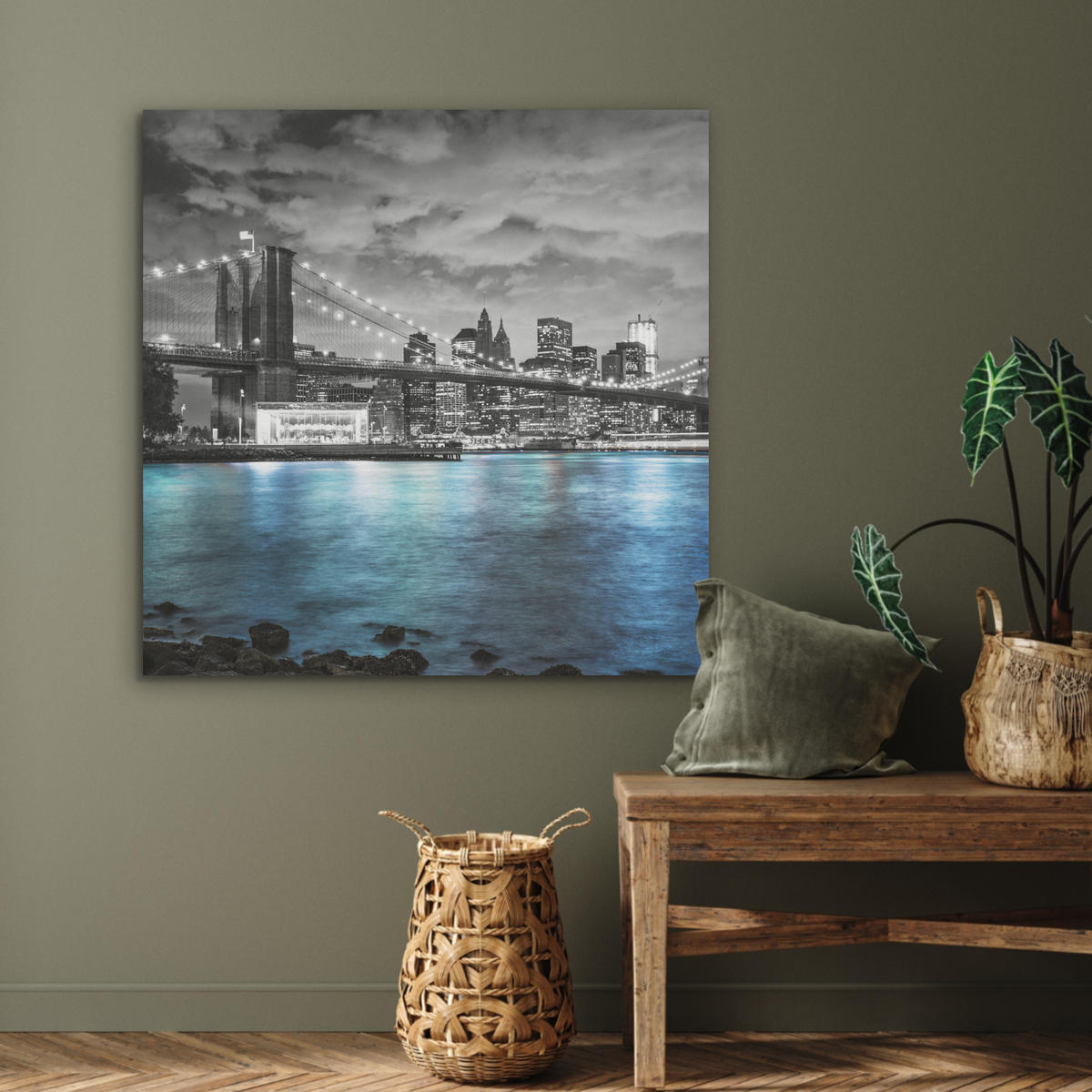 AKUSTIKPANEEL New York - Skyline - Stadt - Blau 90x90 cm - Blaugrau, Textil (90/0.9/90cm) - MuchoWow