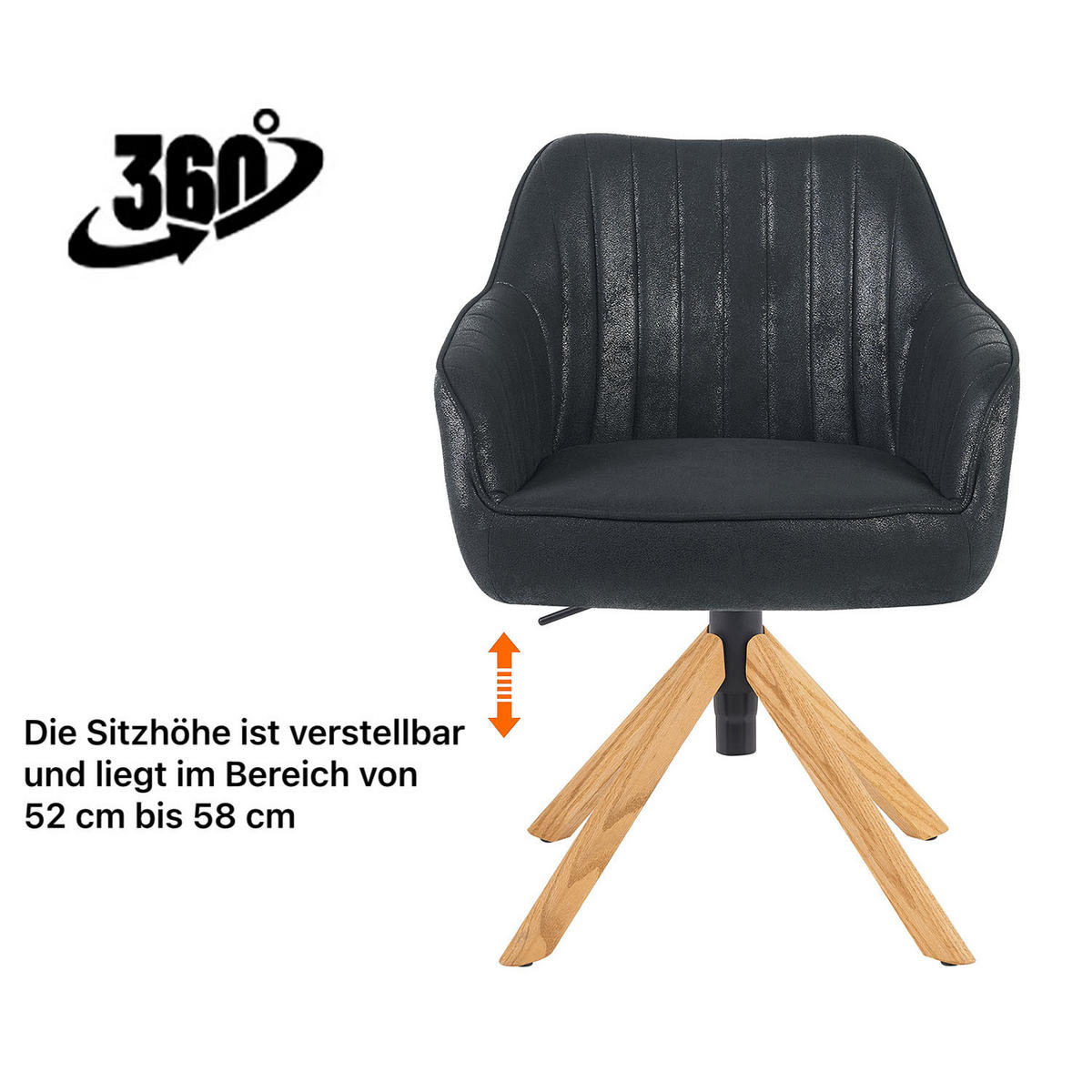 BÜROSTUHL Mika-Olea - Honigeiche/Schwarz, Eichenholz/Holz (60/83/61cm) - DUBI Möbel