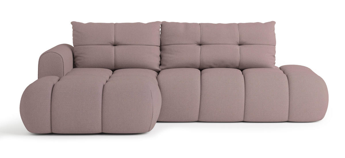 ECKSOFA FLUMA L-S Rosa Geflochtener Stoff mit Schlaffunktion - Rosa, Holz (274/165cm) - MASSENO