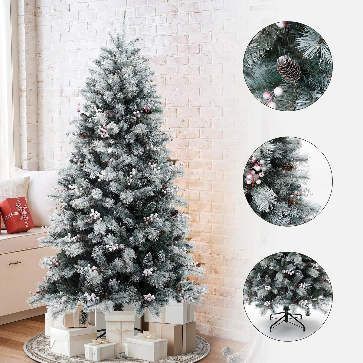 KÜNSTLICHER Weihnachtsbaum 180 cm mit Schnee – Naturgetreu - Grün, Kunststoff/Metall (180cm) - Hometopia