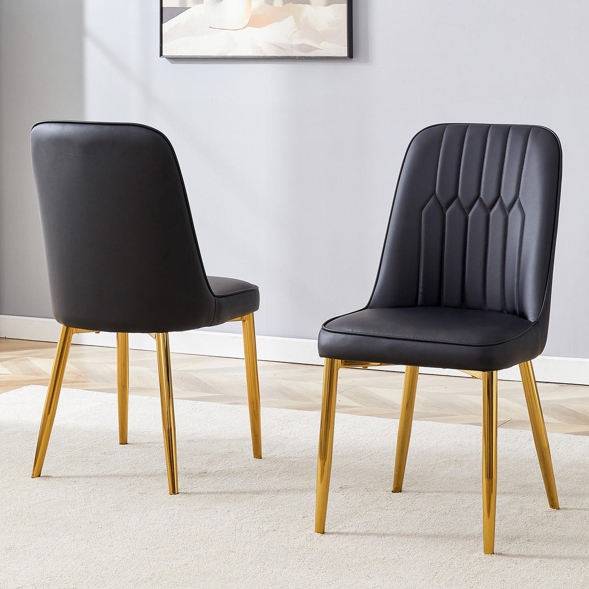 STUHL-SET DE-36519 2 Stück mit PU-Bezug und Metallbeinen Schwarz - Schwarz, Metall (41.5/89/43cm) - ComfortXL