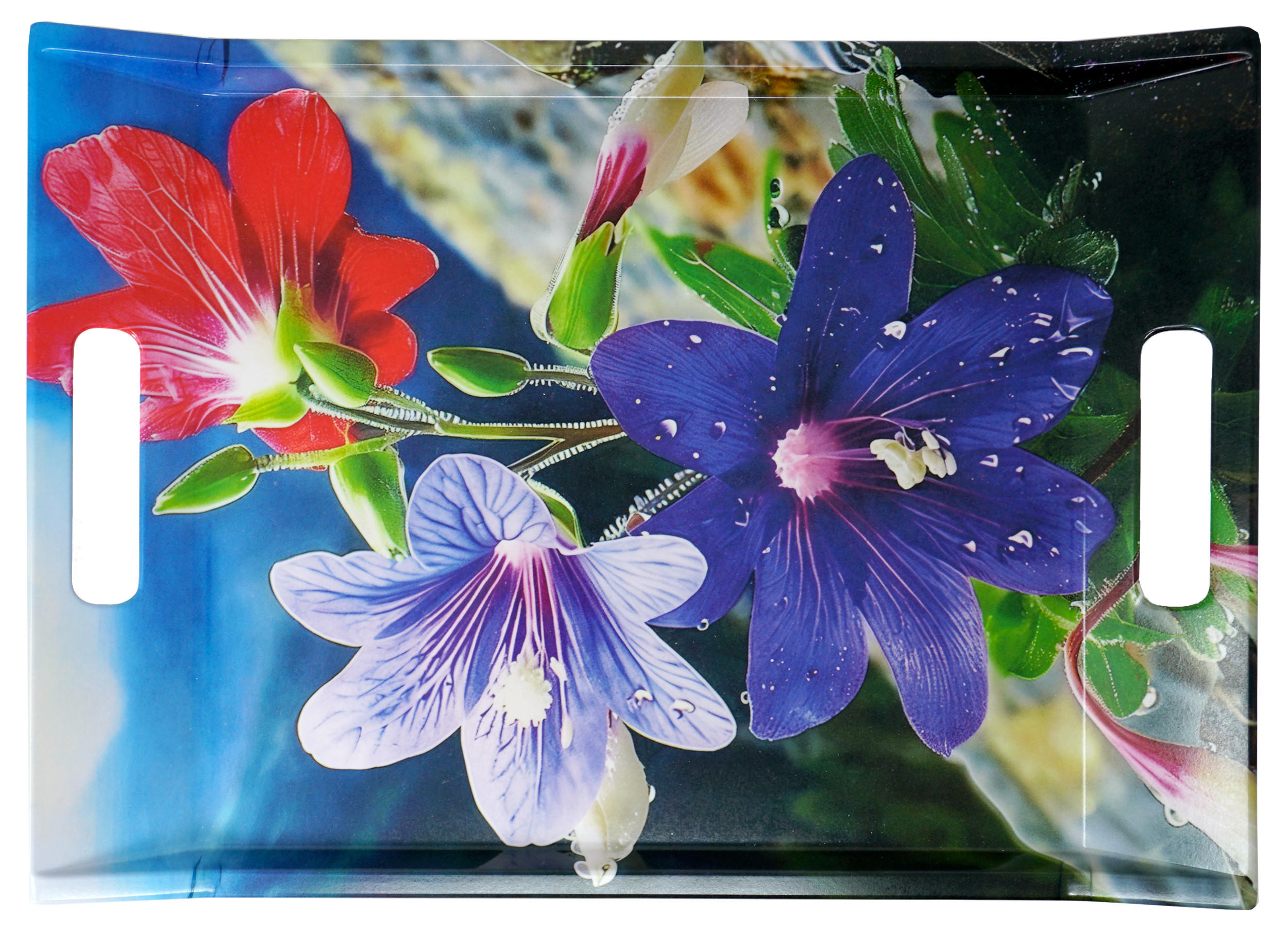 TABLETT Bergblume, rechteckige Serviertablett mit Griff 38x27 cm - Blau, Kunststoff (27/3/38cm) - Lashuma