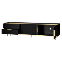 TV omarica 170/45/37 cm z 2 predaloma, 2 vrati in izrezljanimi frontami iz MDF in ivernih plošč, Črna in zlata - črna, leseni material (170/45/37cm) - Redom